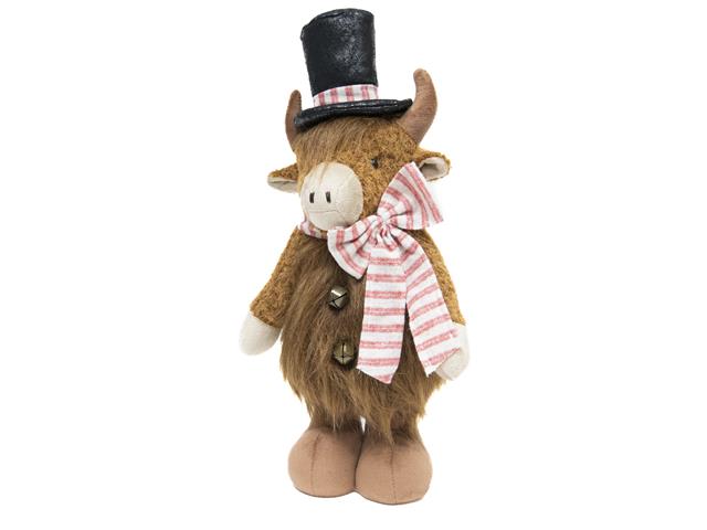 HIGHLAND COW WITH TOP HAT PLUSH STANDER (17")